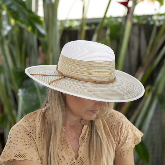 Barbara Wide Brim Hat White/Gold