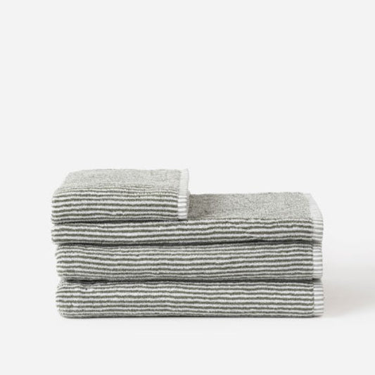 Stripe Cotton Bath Towel Olive/White